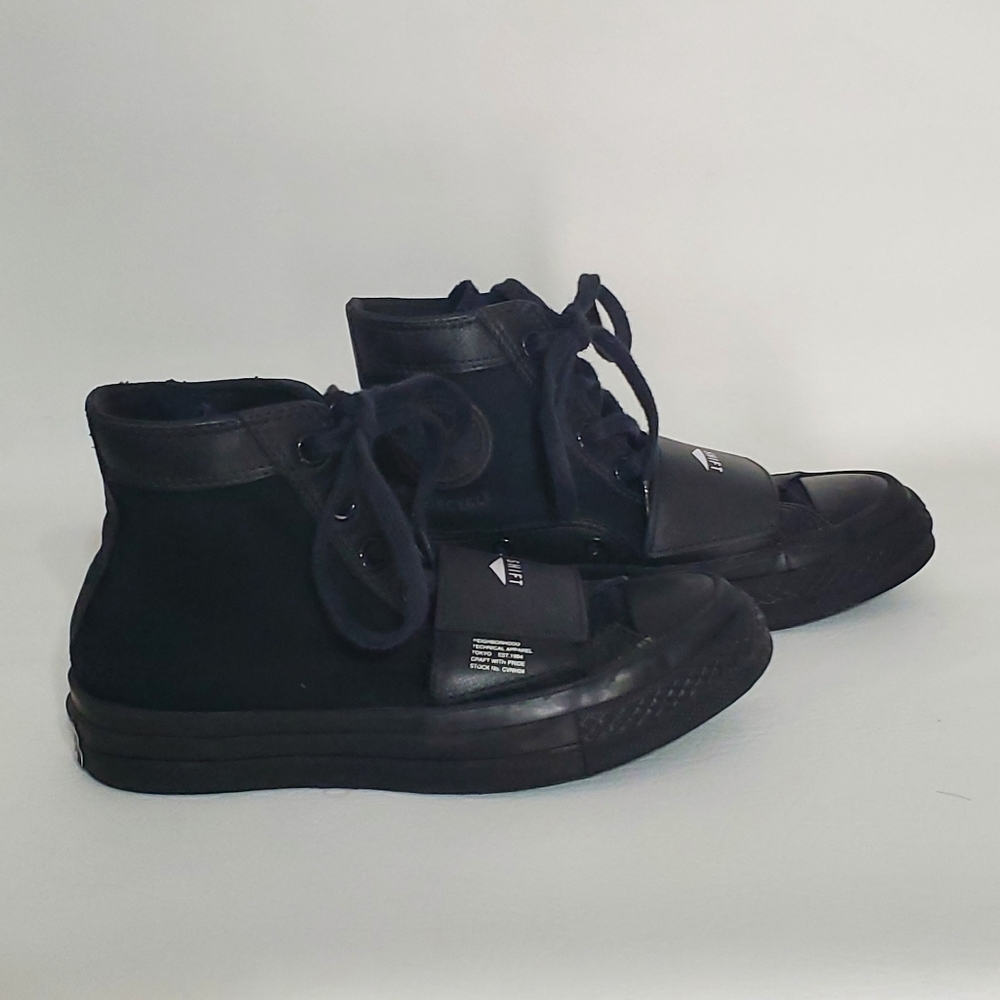 Converse Chuck Taylor Motorcycle Black Athletic Shoes Covered Laces Men's Size 3 - Picture 2 of 8